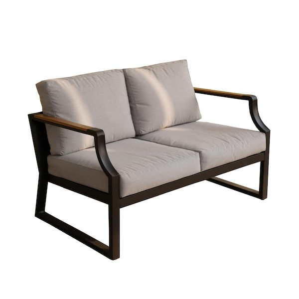 Direct Wicker 1 Piece Outdoor Garden Black Iron Love-seat Sofa with Grey Cushions UBS-2101-LS-Black - main